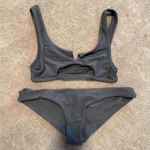 Frankie’s Bikinis Gray Ribbed Bikini Set